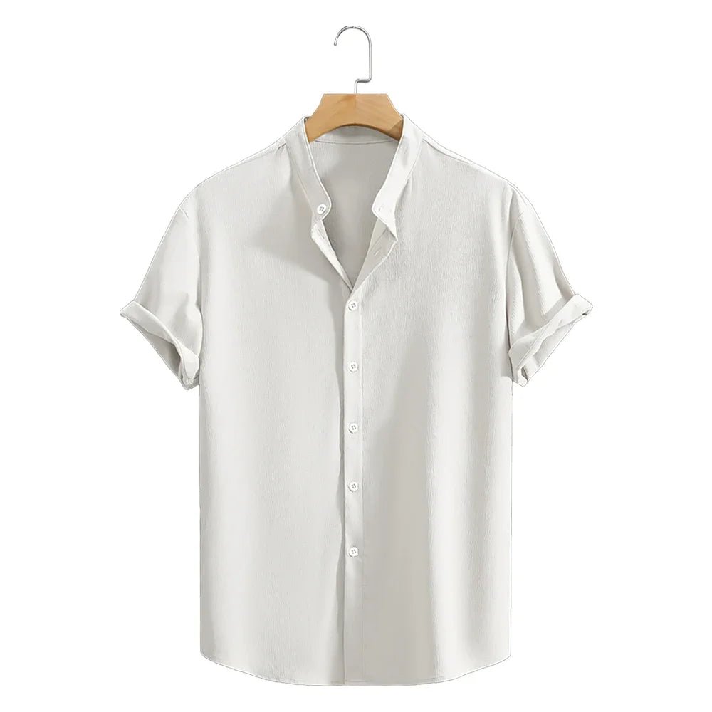 Men's Solid Color Beach Shirt – Lightweight Breathable Short Sleeve Casual Button - Up Top - Dazzy