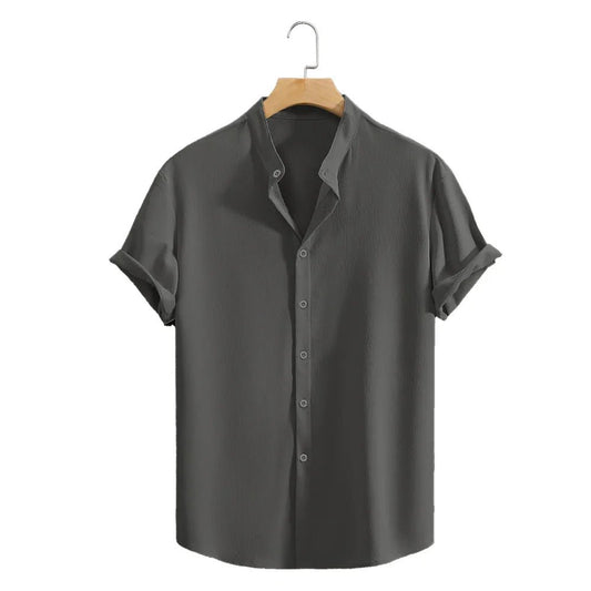 Men's Solid Color Beach Shirt – Lightweight Breathable Short Sleeve Casual Button - Up Top - Dazzy