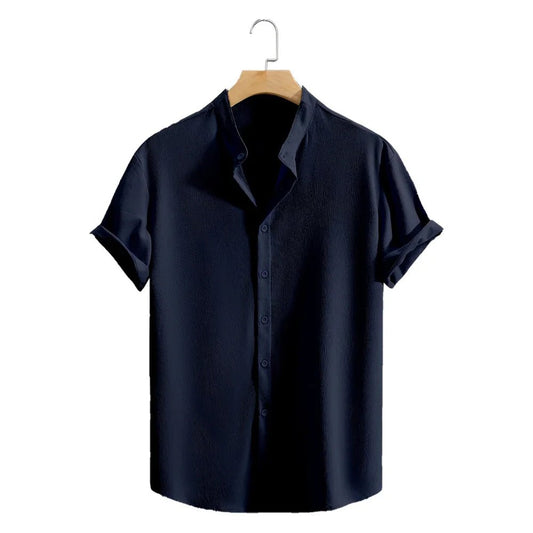Men's Solid Color Beach Shirt – Lightweight Breathable Short Sleeve Casual Button - Up Top - Dazzy