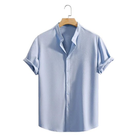 Men's Solid Color Beach Shirt – Lightweight Breathable Short Sleeve Casual Button - Up Top - Dazzy
