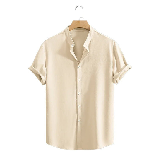 Men's Solid Color Beach Shirt – Lightweight Breathable Short Sleeve Casual Button - Up Top - Dazzy