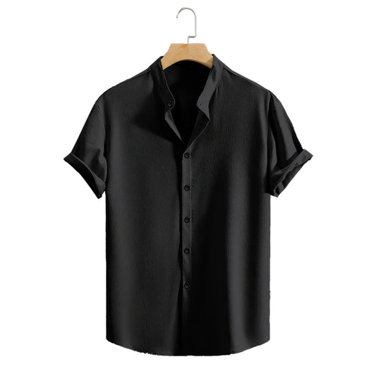 Men's Solid Color Beach Shirt – Lightweight Breathable Short Sleeve Casual Button - Up Top - Dazzy