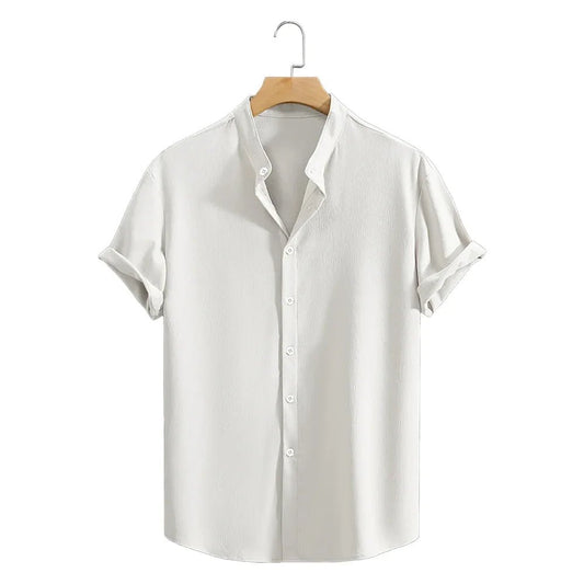 Men's Solid Color Beach Shirt – Lightweight Breathable Short Sleeve Casual Button - Up Top - Dazzy
