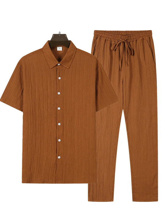 Men’s Solid Color Striped Shirt & Shorts Set – Casual Summer Beachwear Co - ord - Dazzy