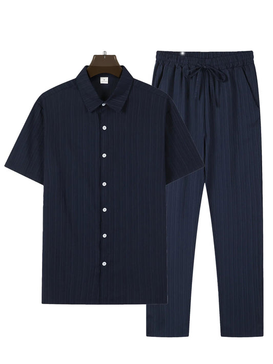 Men’s Solid Color Striped Shirt & Shorts Set – Casual Summer Beachwear Co - ord - Dazzy