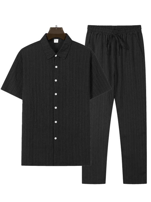 Men’s Solid Color Striped Shirt & Shorts Set – Casual Summer Beachwear Co - ord - Dazzy