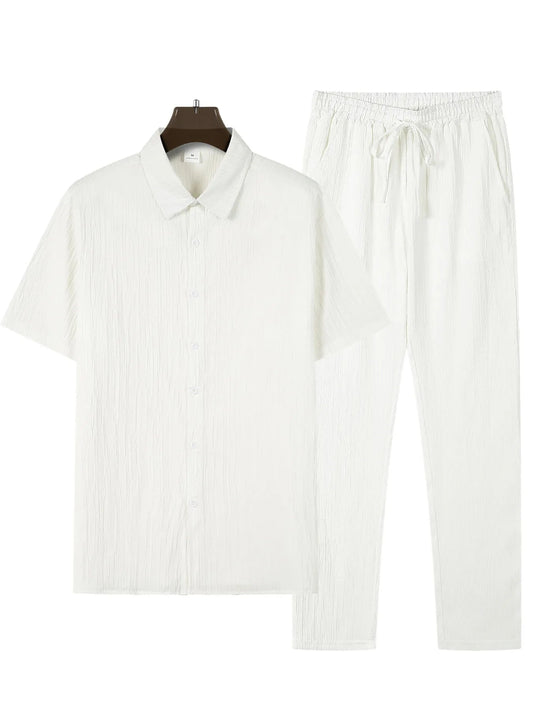 Men’s Solid Color Striped Shirt & Shorts Set – Casual Summer Beachwear Co - ord - Dazzy