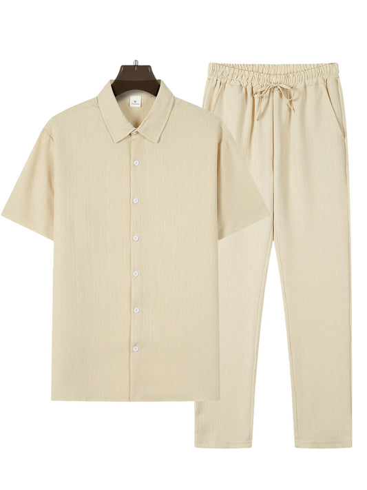 Men’s Solid Color Striped Shirt & Shorts Set – Casual Summer Beachwear Co - ord - Dazzy